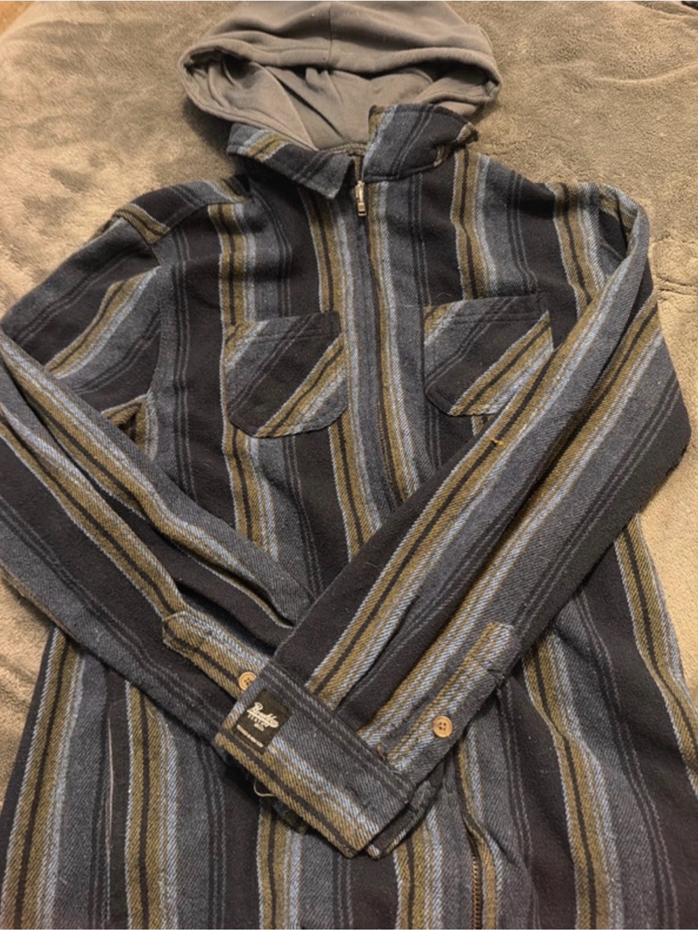 Brooklyn Cloth Hooded Striped Jacket Blue/Olive Size S